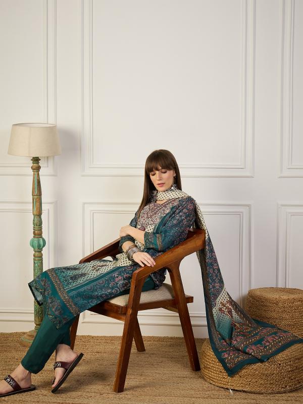 VP 9772 T Teal Noor Ajrakh Kurta Set